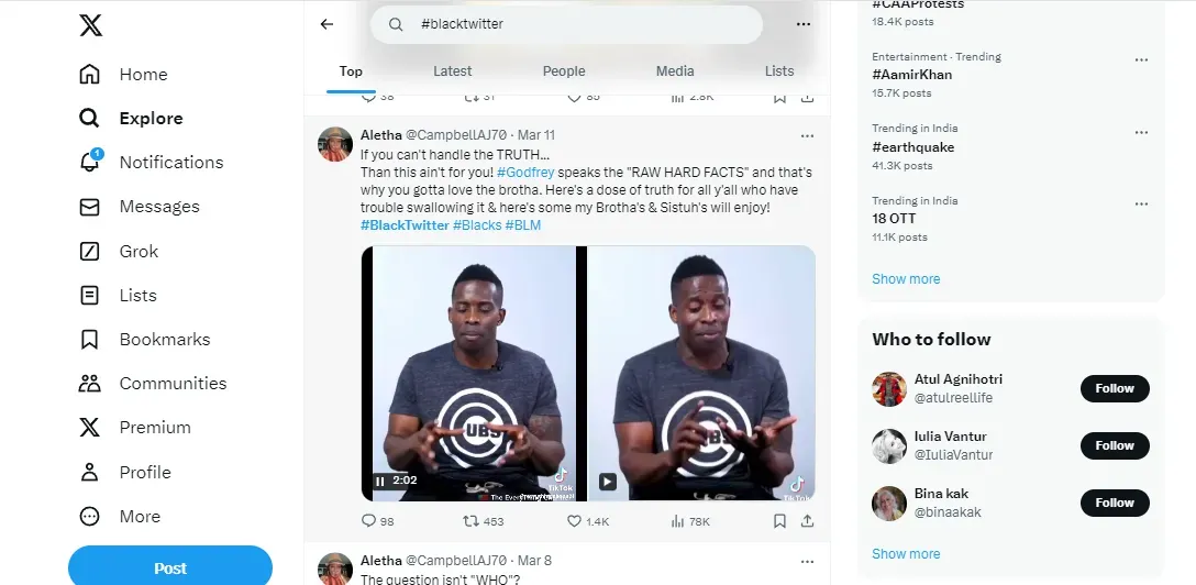 Screenshot of an example tweet from the Black Twitter community, highlighting its unique style and cultural commentary