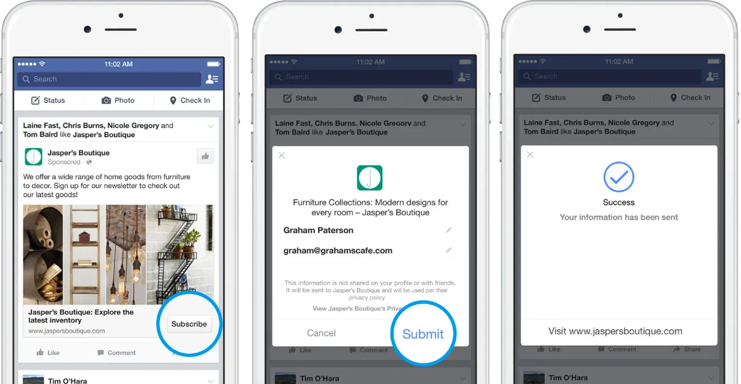 Facebook ad with a clear 'Subscribe' call-to-action button aimed at collecting leads, showcasing engaging visuals and promotional text