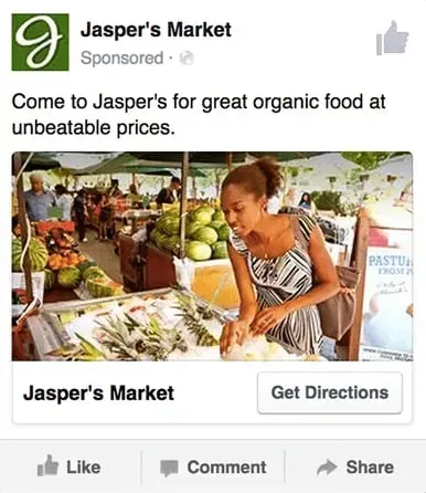 Screenshot of an example Facebook ad, showcasing a promotional campaign with an engaging image, headline, and call-to-action button.