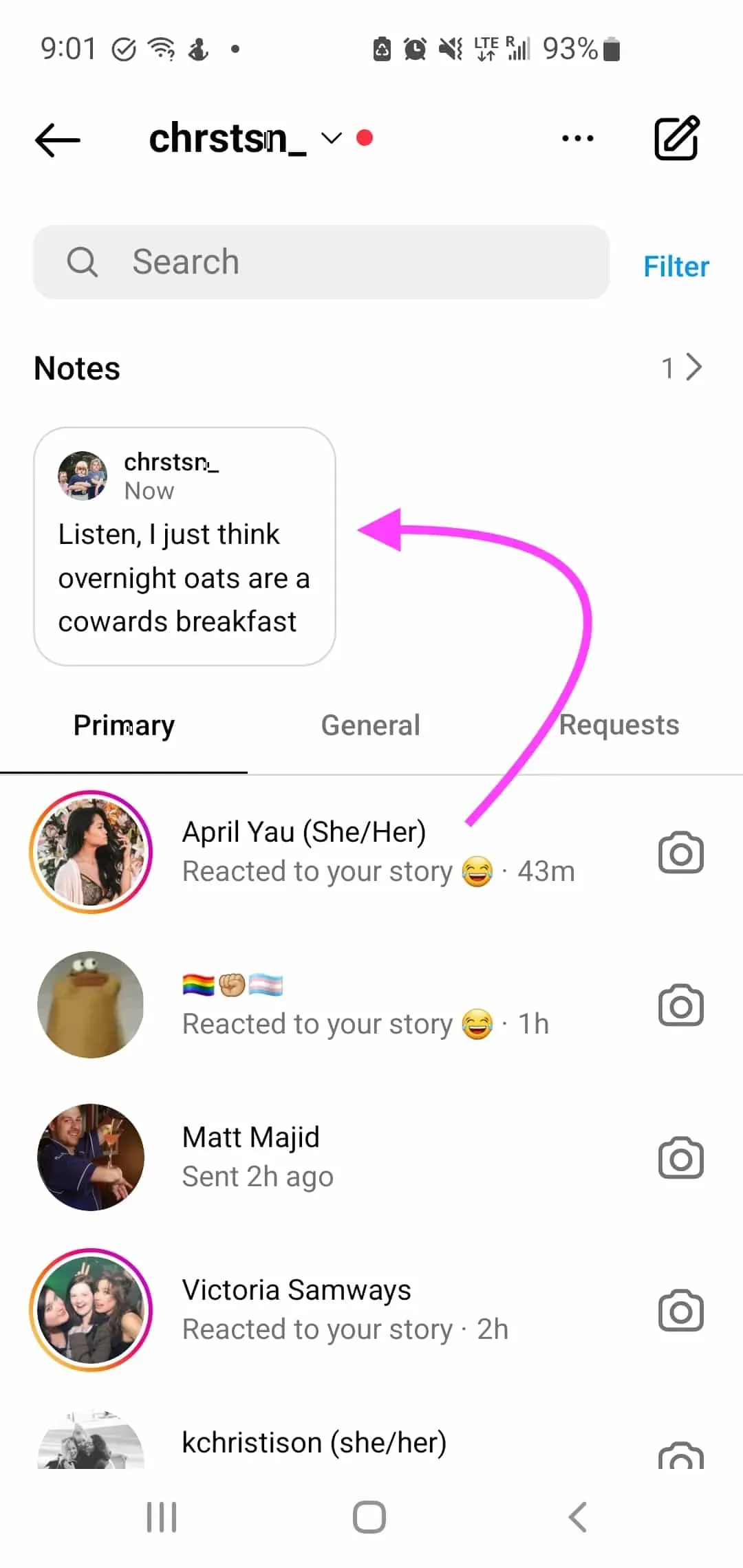 Screenshot showcasing an Instagram Notes feature with engaging messages shared by a user, illustrating how followers can interact with temporary content