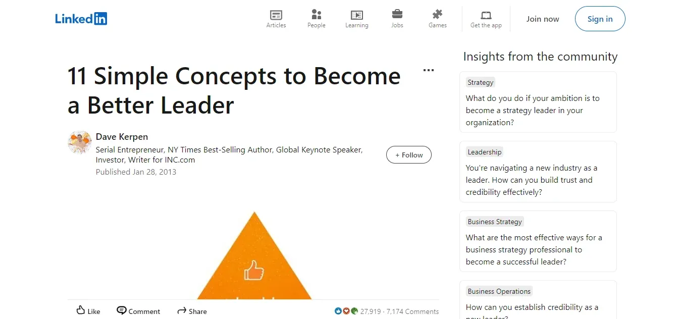 an article on LinkedIn Pulse, displaying engaging content with visuals and a prominent author's profile, showcasing professional insights and discussions.