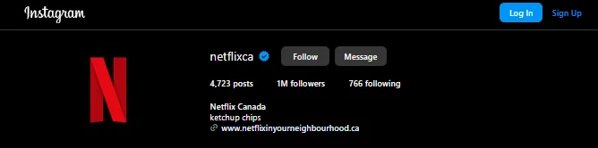 Netflix canada instagram bio