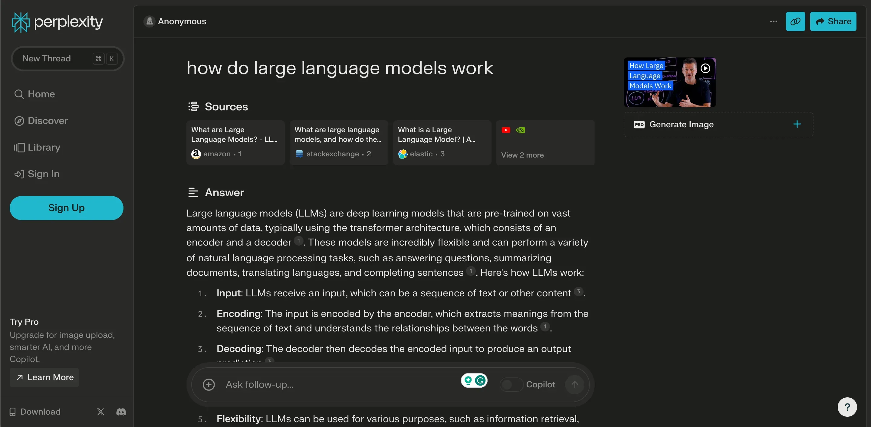 Screenshot of the Perplexity AI interface, illustrating its features for exploring artificial intelligence-driven queries.