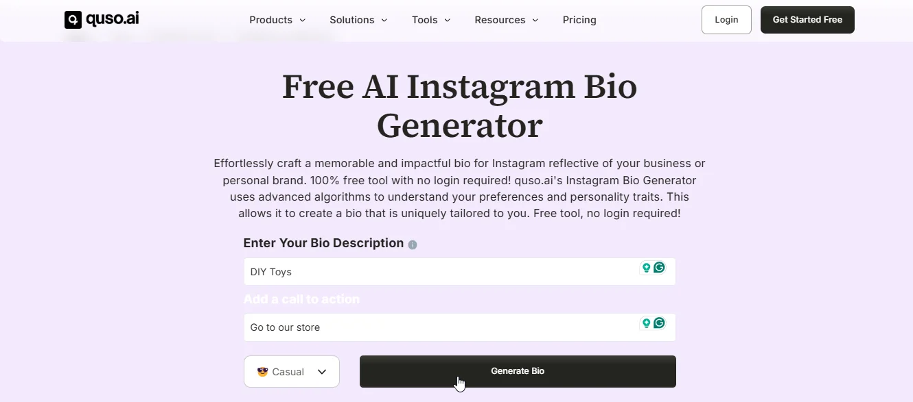 enter description ai social media bio generator