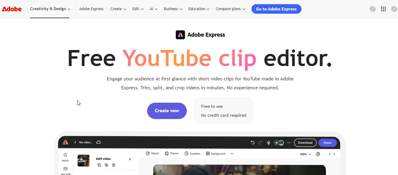 adobe express youtube clip maker