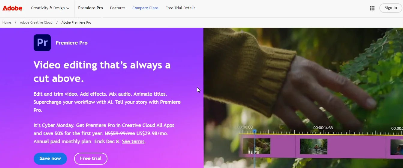 adobe premiere pro homepage