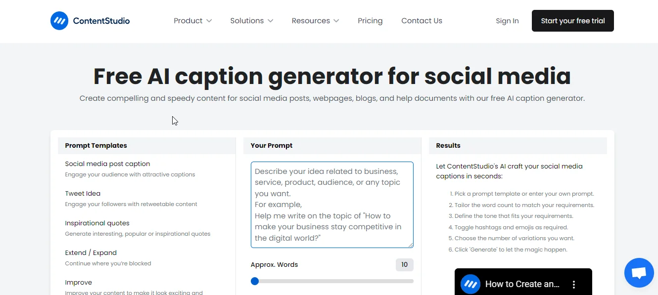 content studio ai caption generator