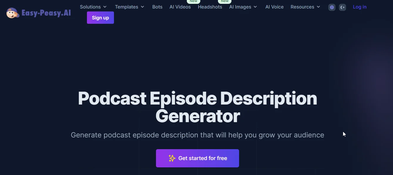 easy-peasy.ai podcast description generator