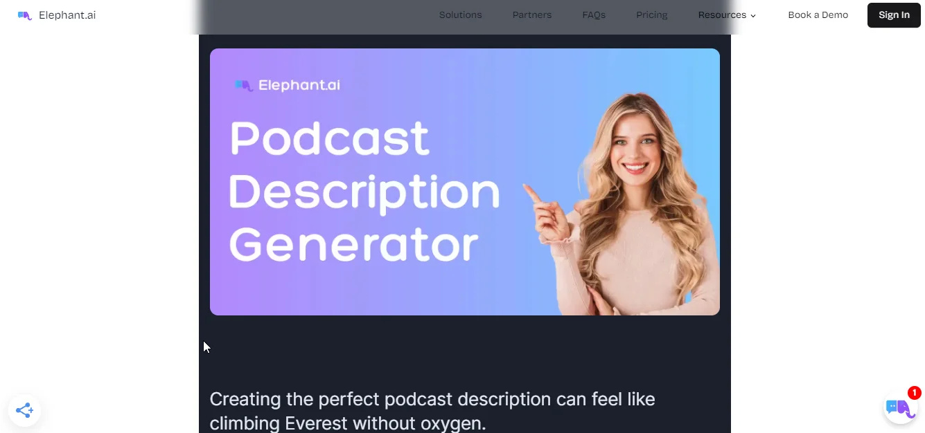 elephant.ai podcast description generator