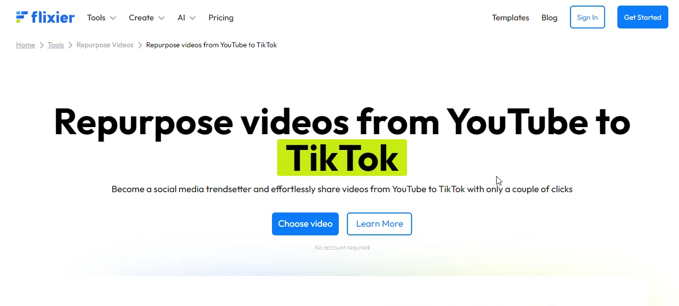 flixier youtube to tiktok maker