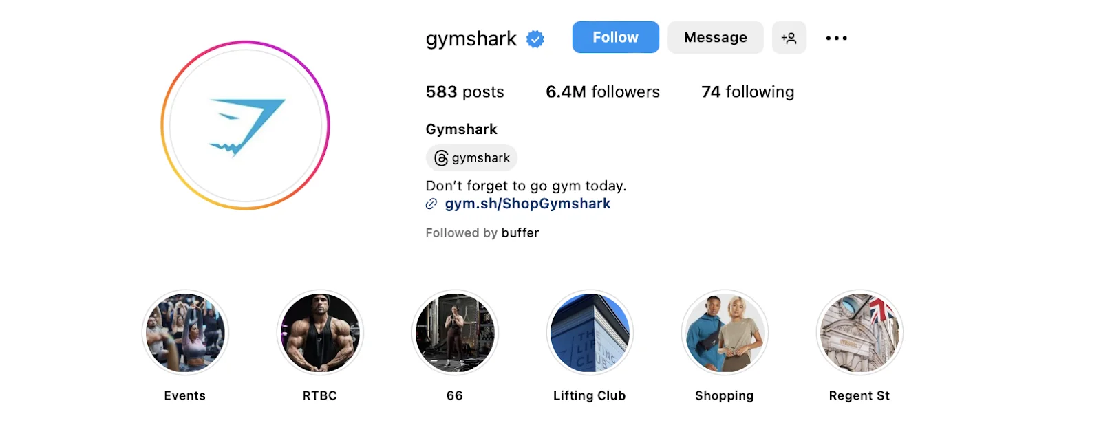 gymshark instagram bio