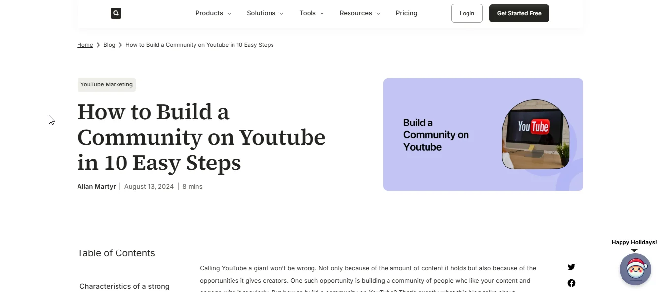 Blog post outlining 10 easy steps to build a community on YouTube, featuring tips and strategies for engaging with viewers and fostering a supportive environment.