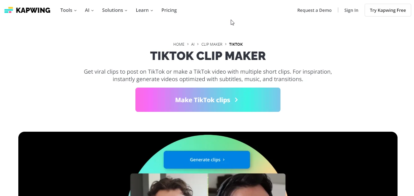 kapwing tiktok clip maker