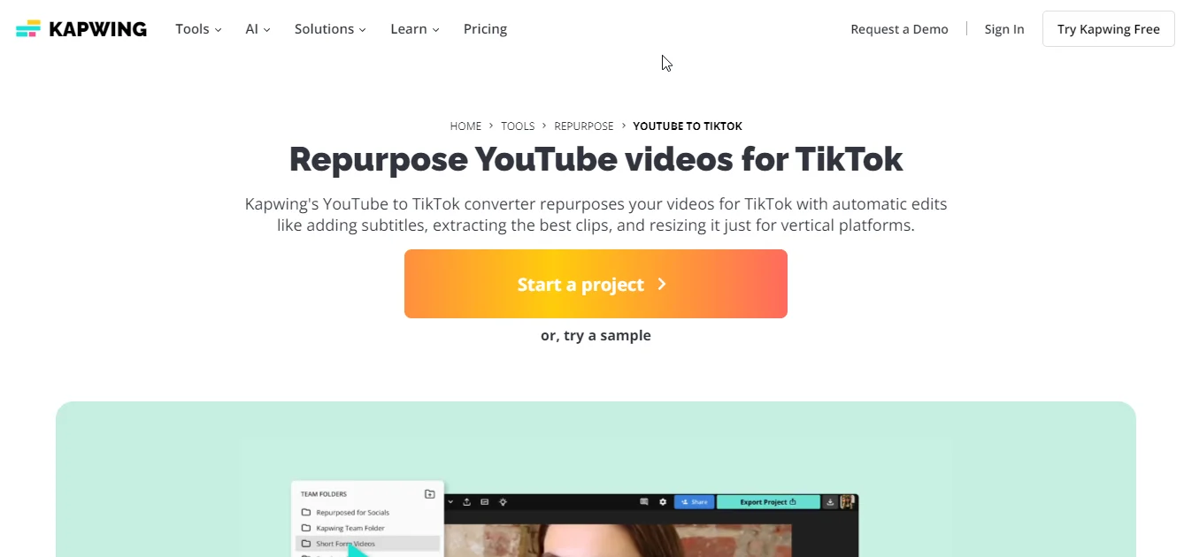 kapwing youtube to tiktok maker