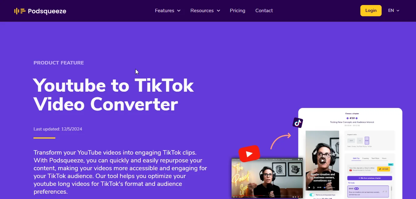 podsqueeze youtube to tiktok maker