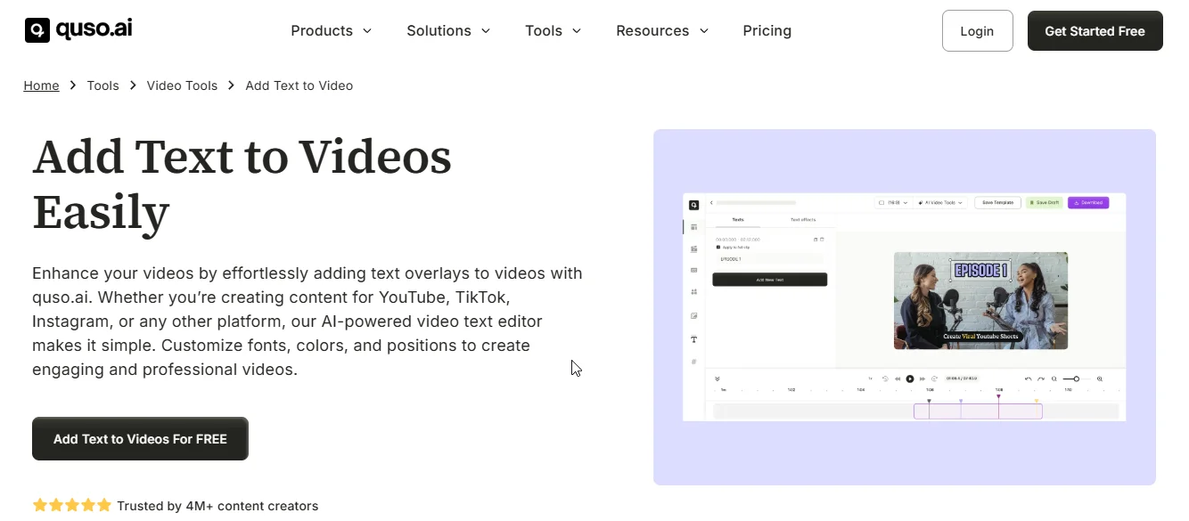 quso.ai add text to video