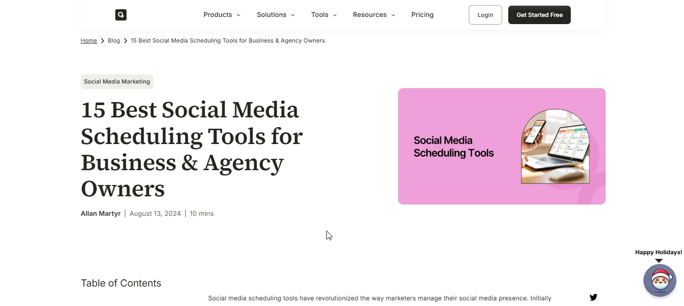 Blog post on inbound marketing, focusing on social media scheduling tools for business and agency owners, highlighting key features and benefits for effective content management