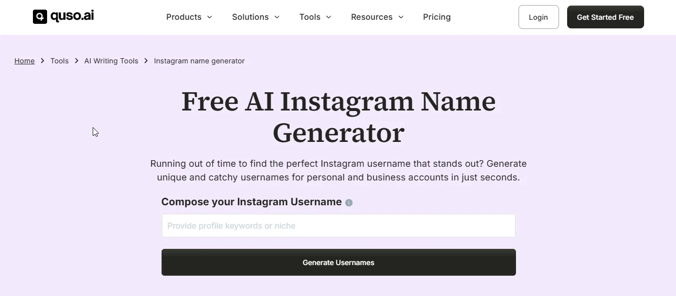 quso ai instagram name generator