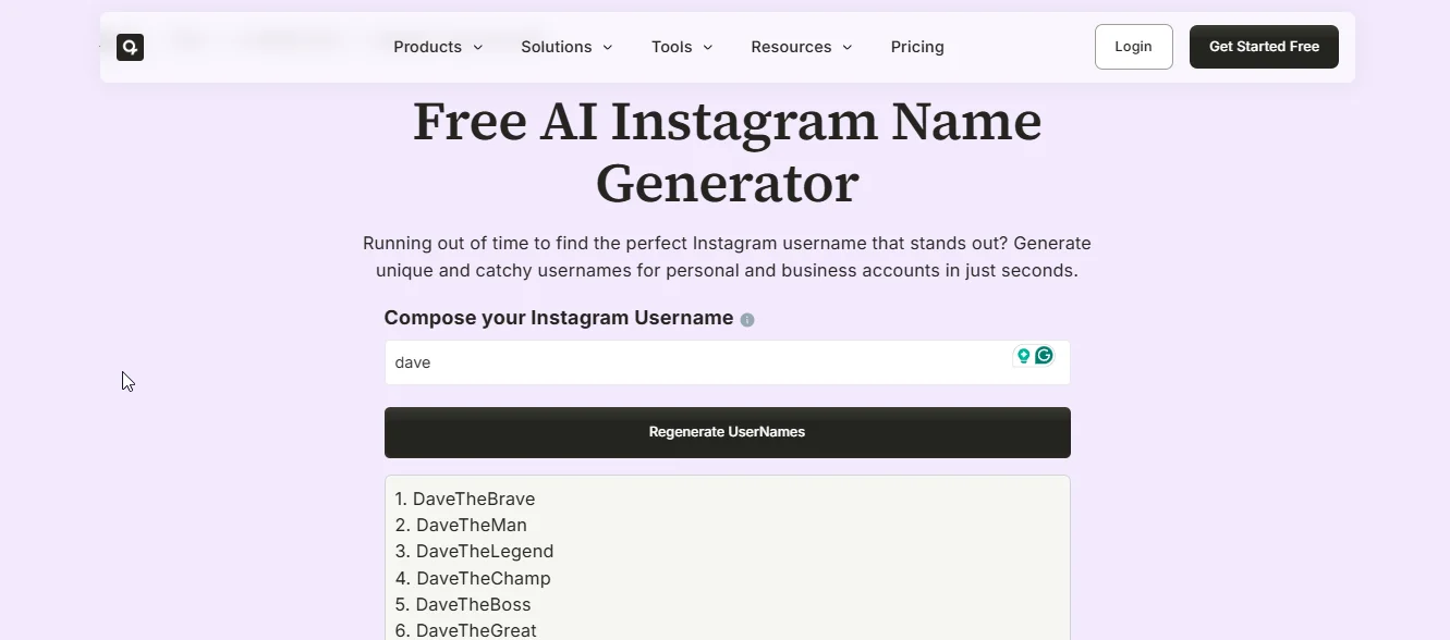 instagram names generated - quso ai instagram name generator