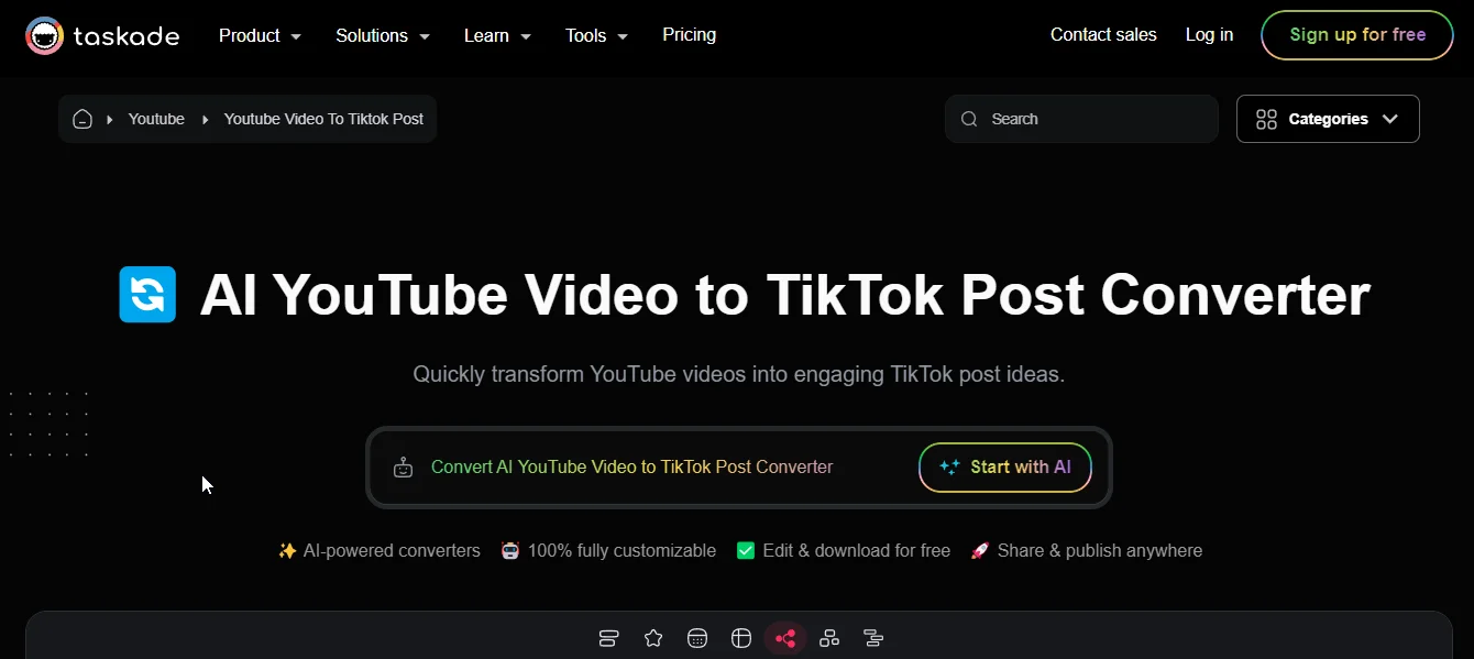 taskade youtube to tiktok maker