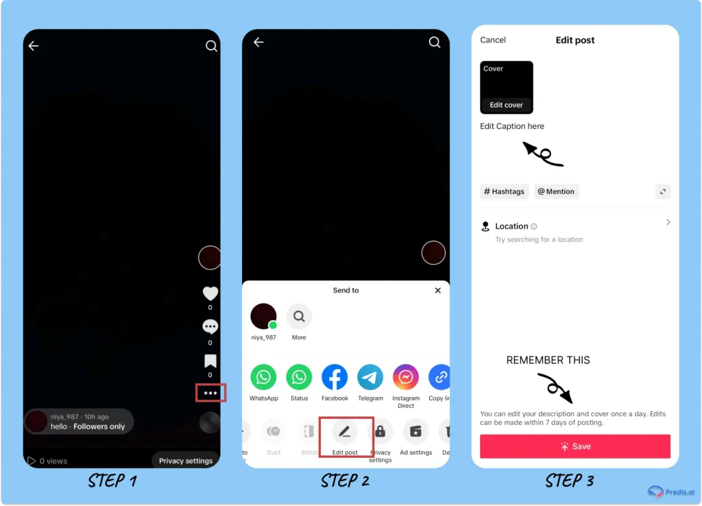 edit tiktok captions on app