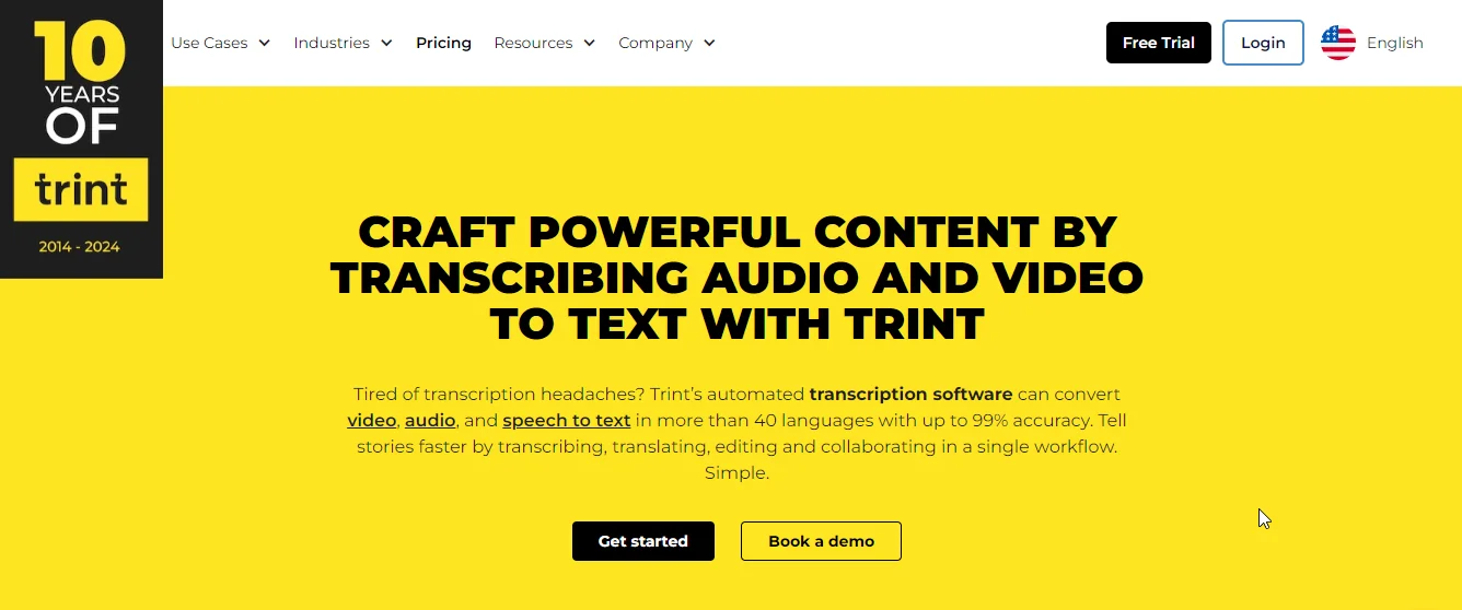 trint video transcript tool