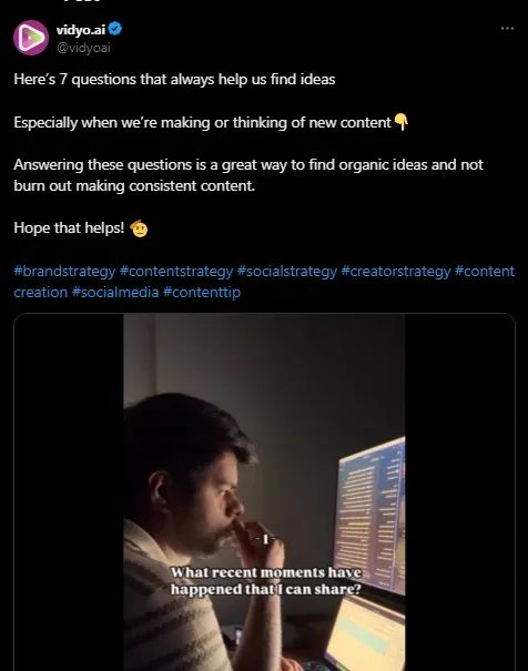 vidyo.ai tweet showcasing effective use of hashtags to enhance visibility and engagement in social media posts