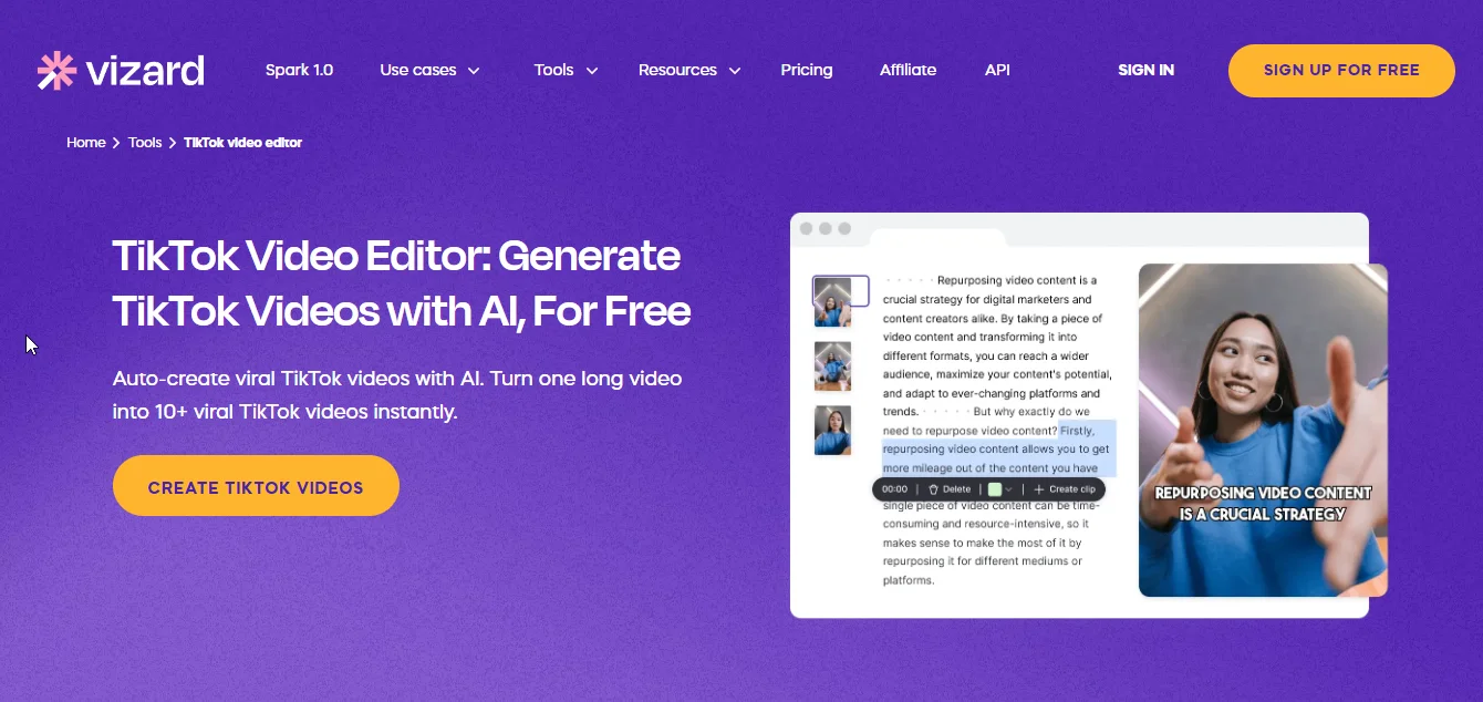 vizard.ai tiktok clip maker