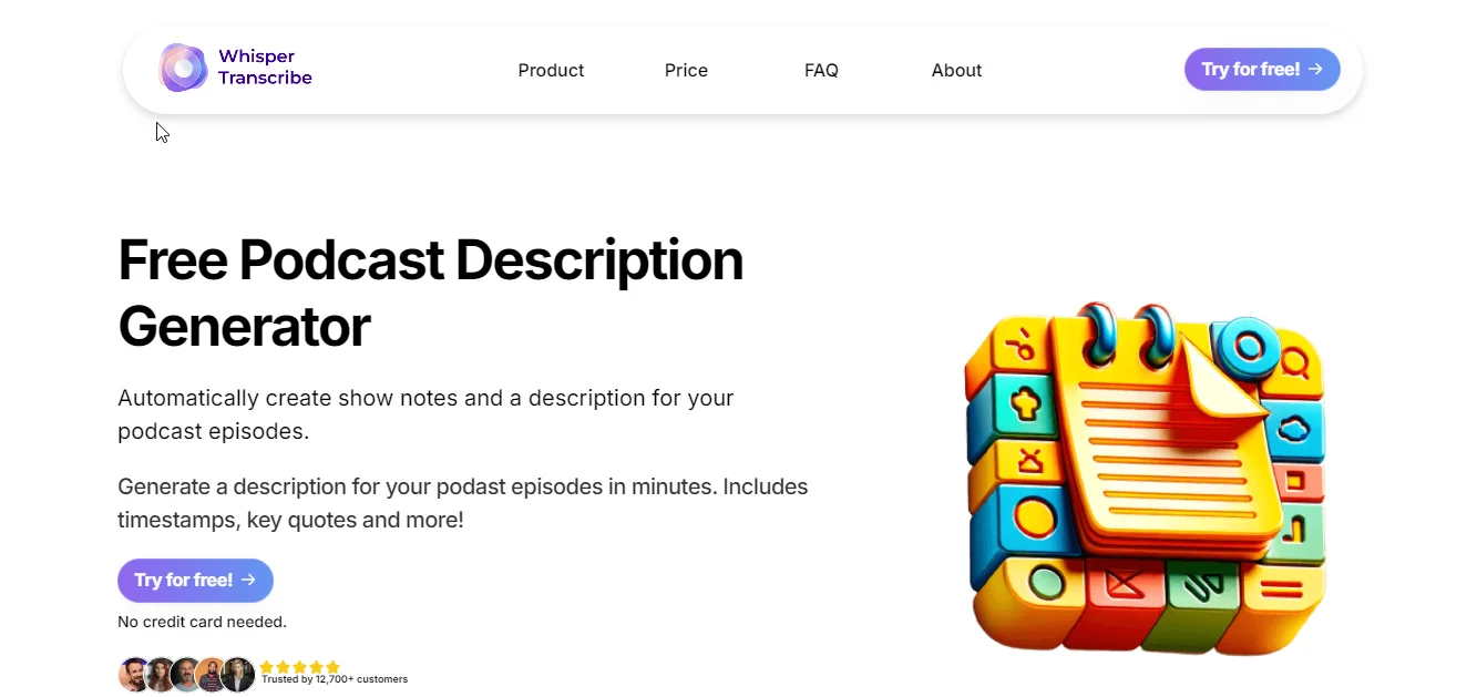 whisper transcribe podcast description generator